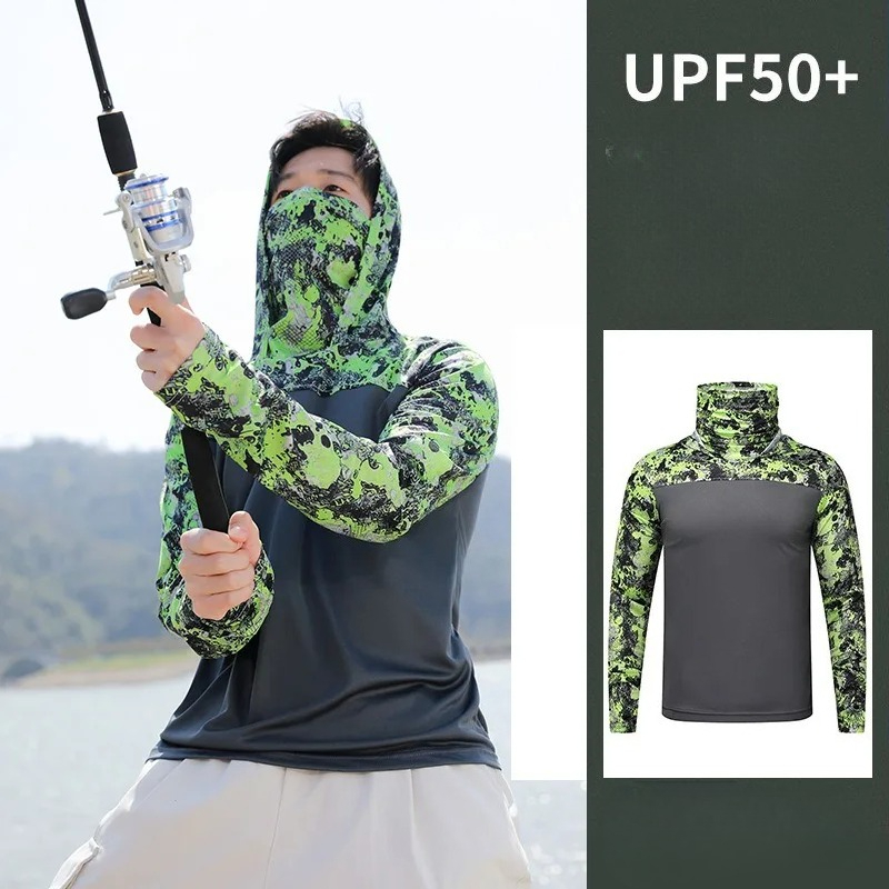 Fishing Shirt Hooded Men Sunsc - Fishing Mask Sun Protection ulasan dan harga