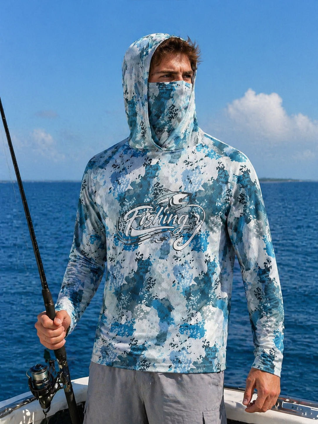 Fishing Shirt Hooded Men Fishi - Fishing Mask Sun Protection ulasan dan harga